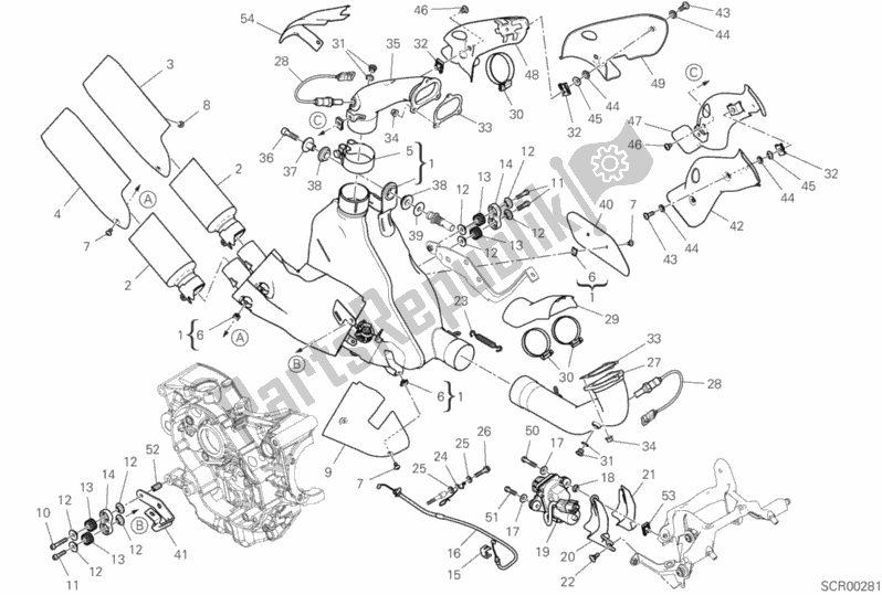 All parts for the Exhaust System of the Ducati Supersport S Brasil 937 2020